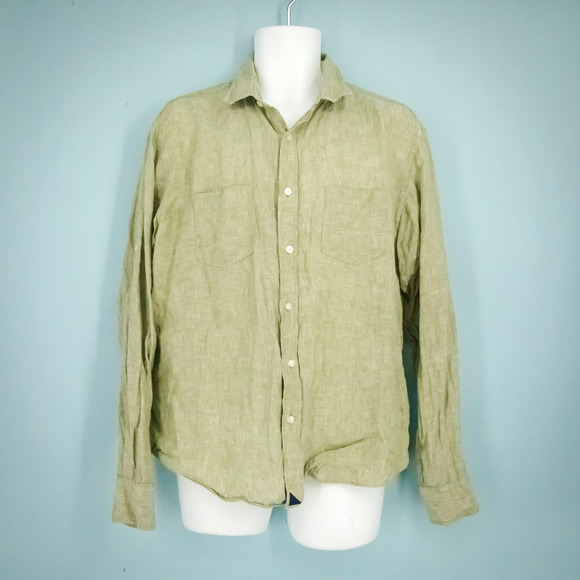 Untuckit Size Large L Men's Green Vin Santo Linen Button Front Long Sleeve Shirt - Picture 1 of 7
